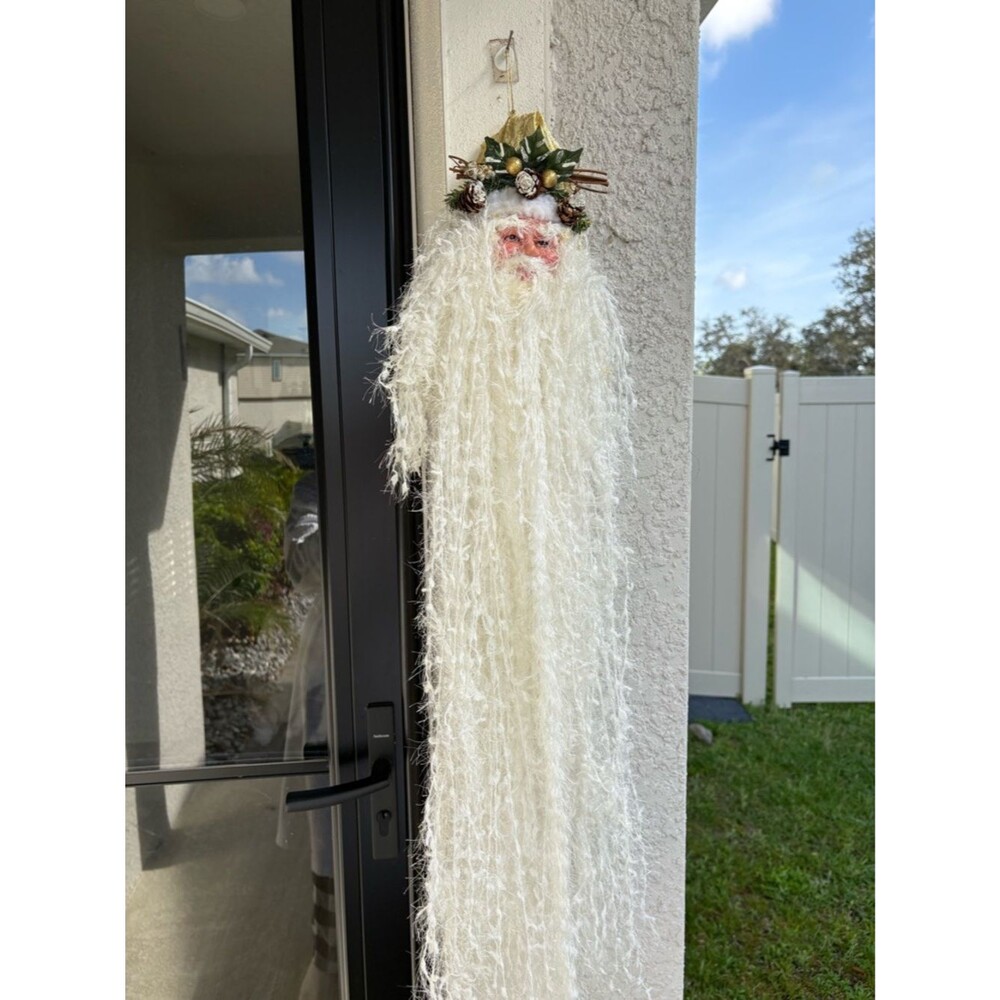 Father Christmas Door Hanging 36” Long White Beard Rustic Woodland Holiday Decor - Picture 9 of 9